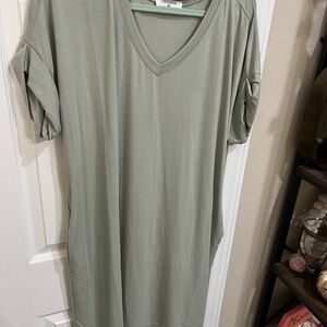Zenana Outfitters Sage Green V-Neck Short Sleeve tee dress